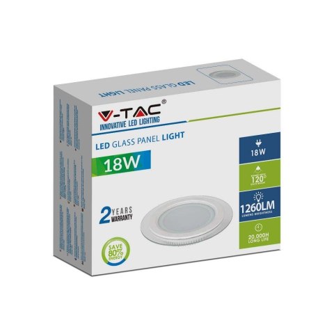 Panel LED V-TAC 18W LED Szkło Okrągły VT-1881G 3000K 1260lm Panel LED V-TAC 18W LED Szkło Okrągły VT-1881G 3000K 1260lm