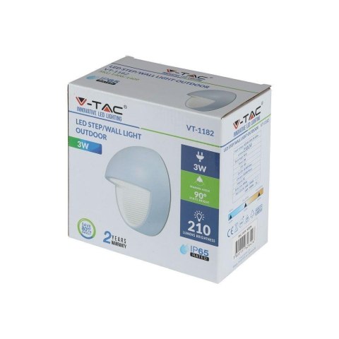 Oprawa Ścienna Elewacyjna 3W LED V-TAC Biała Okrągła 230V IP65 VT-1182-W 4000K 210lm