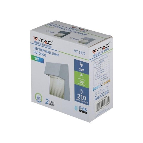 Oprawa Ścienna Elewacyjna 3W LED V-TAC Biały Kwadrat 230V IP65 VT-1172 4000K 210lm