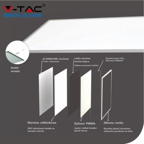 Panel LED V-TAC 45W 600x600 120Lm/W PMMA VT-6145-6 3000K 5400lm