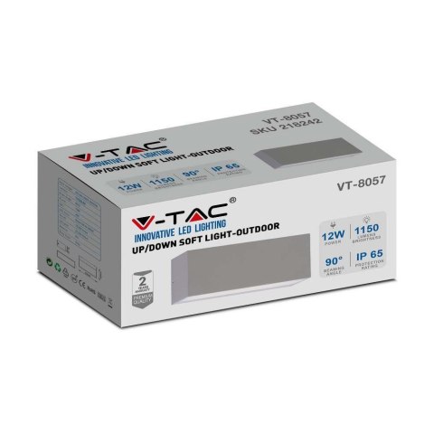 Oprawa Ścienna V-TAC 12W LED Góra Dół Szara IP65 VT-8057 6400K 1150lm