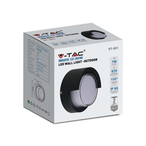 Oprawa Ścienna V-TAC 7W LED Czarna Okrągła IP65 VT-831 3000K 610lm