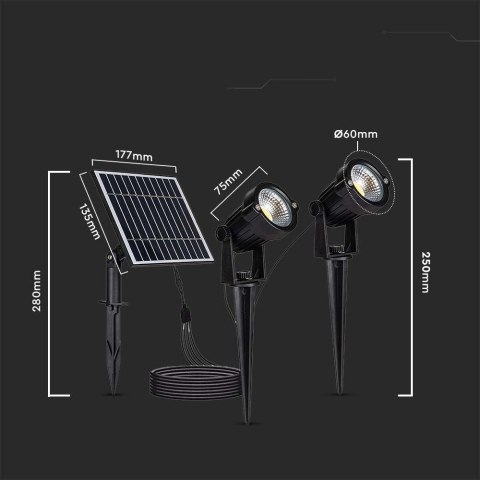 Oprawa Gruntowa Ogrodowa Wbijana LED V-TAC Solarna Zestaw 2x1.2W IP65 VT-11031 3000K 90lm 3 Lata Gwarancji