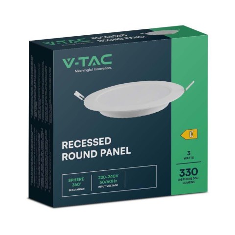 Panel LED V-TAC Wpuszczany Premium Downlight 3W Okrągły fi90 VT-61003 6500K 330lm