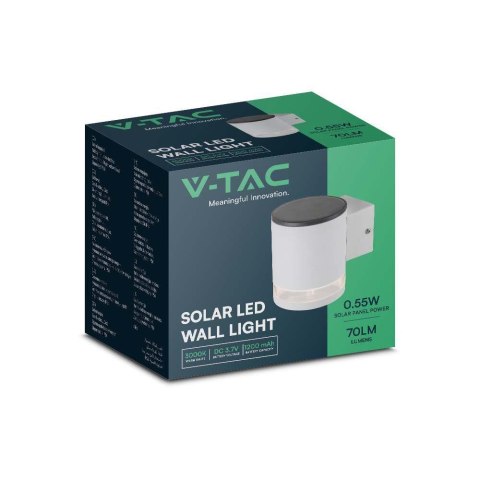 Kinkiet Ogrodowy Ścienny Solarny V-TAC 1W LED Biały IP54 VT-1139 3000K 70lm 3 Lata Gwarancji