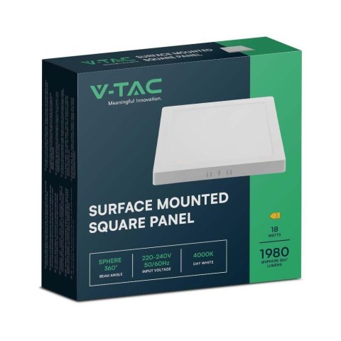 Panel LED V-TAC Natynkowy Premium Downlight 18W Kwadrat 220x220 VT-61018 6500K 1980lm