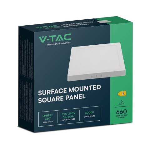 Panel LED V-TAC Natynkowy Premium Downlight 6W Kwadrat 120x120 VT-60006 3000K 660lm