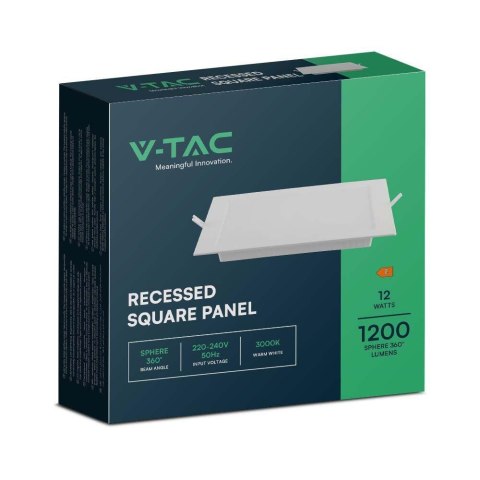 Panel LED V-TAC Wpuszczany Premium Downlight 12W Kwadrat 170x170 VT-61012 3000K 1200lm