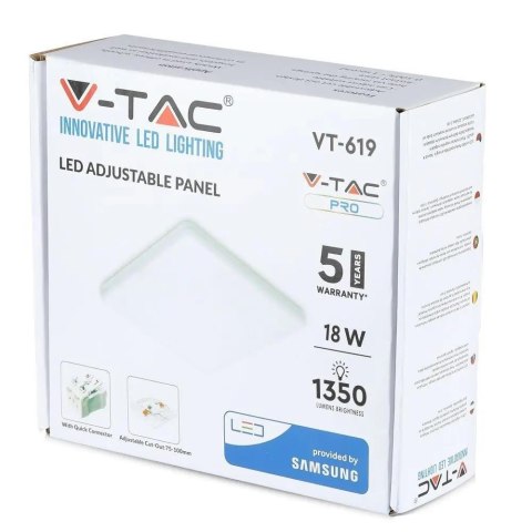 Panel V-TAC 18W LED Regulowany SAMSUNG CHIP Kwadrat 170x32mm VT-619SQ 4000K 1350lm 5 Lat Gwarancji