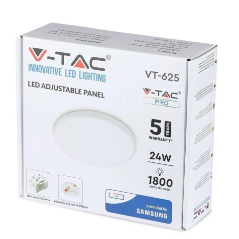 Panel V-TAC 24W LED Regulowany SAMSUNG CHIP Okrągły 223x32mm VT-625RD 6400K 1800lm 5 Lat Gwarancji