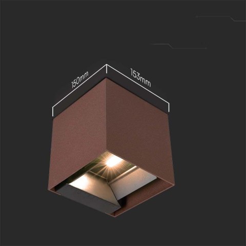 Oprawa Ścienna Solarna V-TAC 9W LED COB Regulowana Brąz Corten Kostka 15x15cm IP65 VT-11109 3000K 860lm