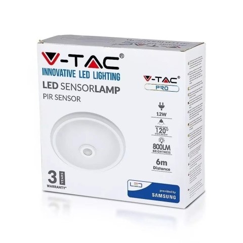 Plafon LED V-TAC SAMSUNG CHIP 12W Czujnik Ruchu VT-13 4000K 800lm 3 Lata Gwarancji