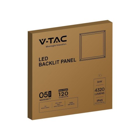 Panel LED V-TAC 36W 600x600 LED Backlight Hermetyczny IP65 120Lm/W VT-6235 6500K 4320lm 5 Lat Gwarancji