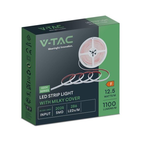 Taśma LED 230V V-TAC Bezpunktowa COB 286LED/m 12,5W/m Rolka 5mb VT-2025 286-5M 4000K 1100lm