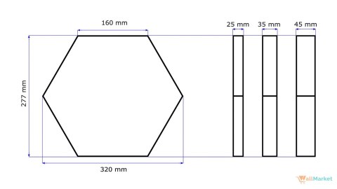 Panel akustyczny ścienny 3d WallMarket, Dekoracja ścienna 3d, Heksagon czarny 32 x 27,7 x 2,5 cm