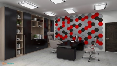 Panele akustyczne ścienne 3d WallMarket, zestaw 12 paneli wygłuszających, Dekoracja ścienna 3d, Heksagon