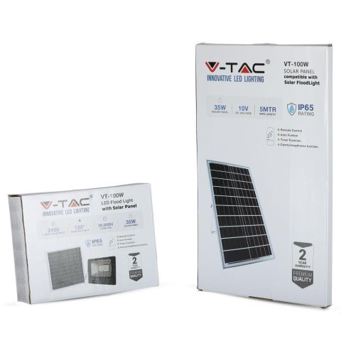 Projektor LED Solarny V-TAC 35W Czarny IP65, Pilot, Timer VT-100W 4000K 2450lm