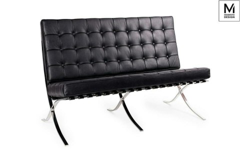 MODESTO sofa dwuosobowa BARCELON czarna - ekoskóra, stal polerowana MODESTO sofa dwuosobowa BARCELON czarna - ekoskóra, stal polerowana