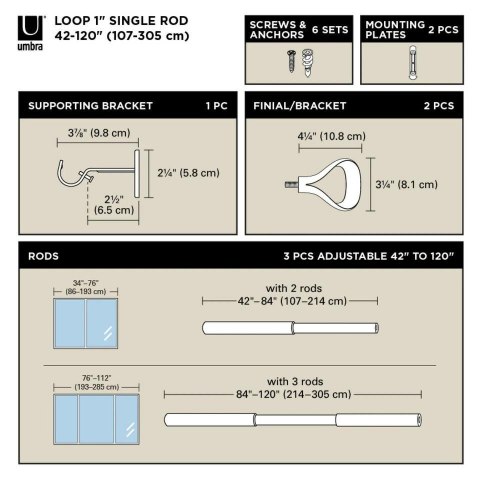 UMBRA karnisz LOOP 1 107 - 305 cm nikiel