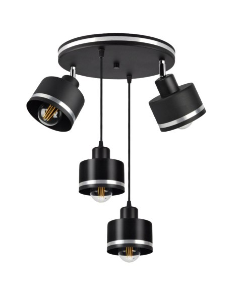 Wama lampa wisząca czarny talerz 4x40w e27 klosz czarny+srebrny Wama lampa wisząca czarny talerz 4x40w e27 klosz czarny+srebrny