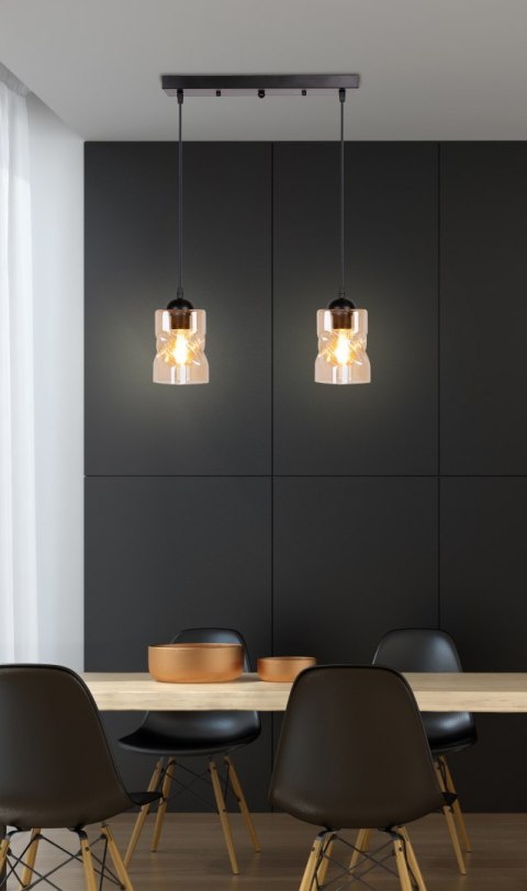Felis lampa wisząca czarny 2x60w e27 klosz bursztynowy