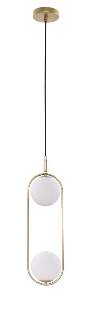 Lampa wisząca CORDEL elegancka - złoty mosiądz z białymi kloszami kulkami - nowoczesne oświetlenie salonu 2x G9 LED