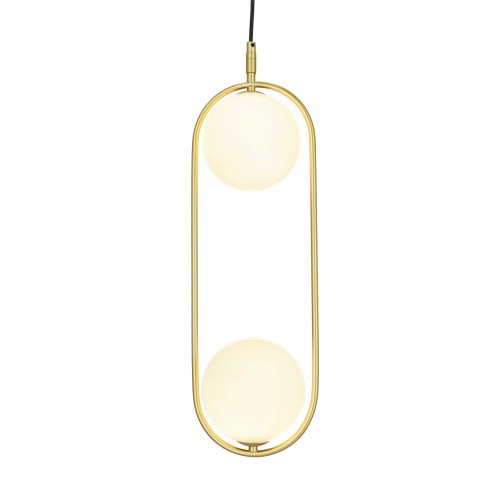 Lampa wisząca CORDEL elegancka - złoty mosiądz z białymi kloszami kulkami - nowoczesne oświetlenie salonu 2x G9 LED