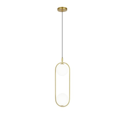 Lampa wisząca CORDEL elegancka - złoty mosiądz z białymi kloszami kulkami - nowoczesne oświetlenie salonu 2x G9 LED