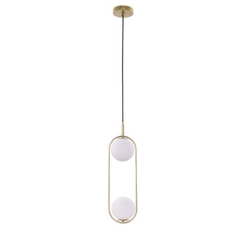 Lampa wisząca CORDEL elegancka - złoty mosiądz z białymi kloszami kulkami - nowoczesne oświetlenie salonu 2x G9 LED