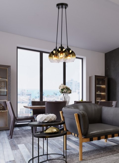 Nubia lampa wisząca czarny 3x60w e27 klosz złoty Nubia lampa wisząca czarny 3x60w e27 klosz złoty