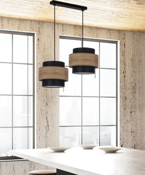 Twin lampa wisząca czarny 2x40w e27 abażur czarny+drewniany Twin lampa wisząca czarny 2x40w e27 abażur czarny+drewniany