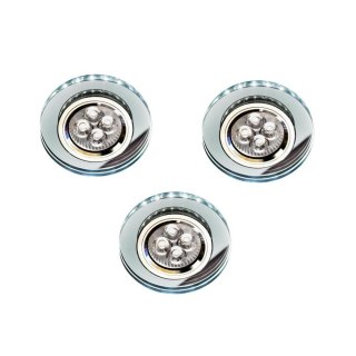 ZESTAW TRZECH OPRAW SS-23 CH/TR+WH GU10 50W+LED SMD 230V BIAŁY 2,1W CHROM OPR. STROP. STAŁA OKRĄGŁA SZKŁO TRANSPARENTNE